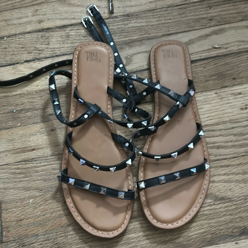 Time and tru studded ankle wrap sandals 10
